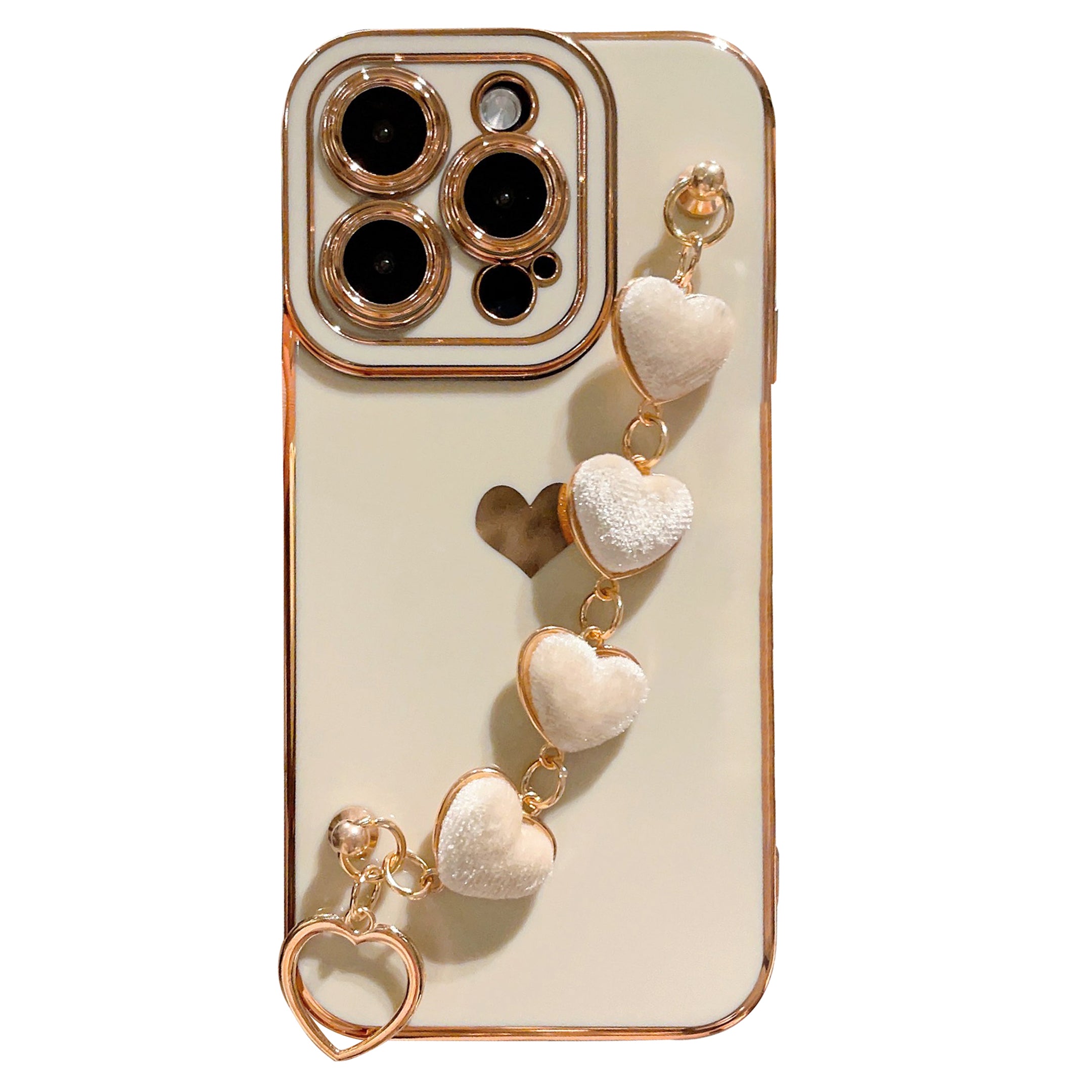 Pouzdro na telefon iPhone 14 Pro s galvanickým pokovováním TPU na telefon s plyšovým řemínkem Love-Heart Pouzdro na telefon iPhone 14 Pro s galvanickým pokovováním TPU na telefon s plyšovým řemínkem Love-Heart